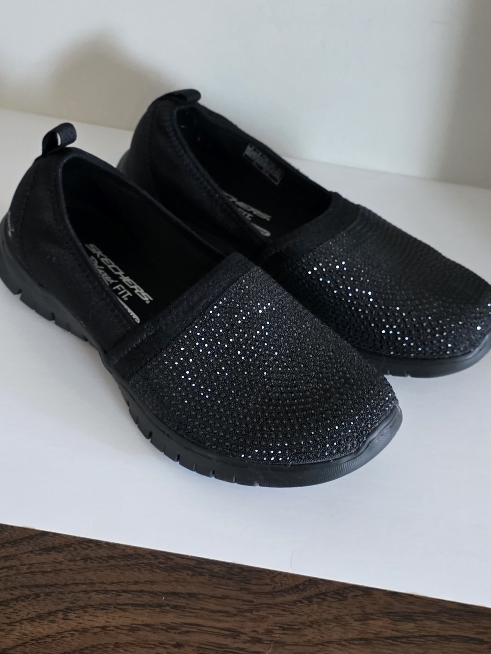 Skechers Black Slip-On Walking Shoes with Sparkle Detail